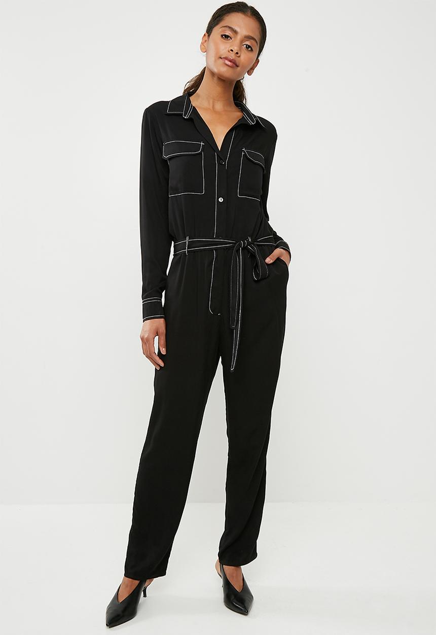 Superbalist - Boiler jumpsuit with contrast stitching - black 