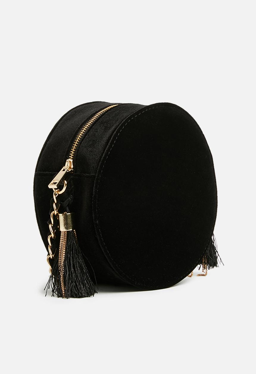Missguided - Circle velvet tassel detail cross body bag - black
