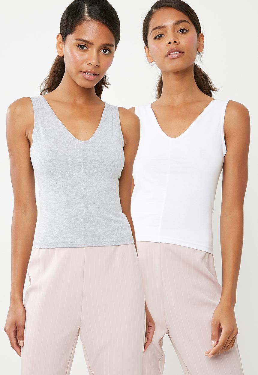 Superbalist - V-neck vest 2 pack  - grey & white  