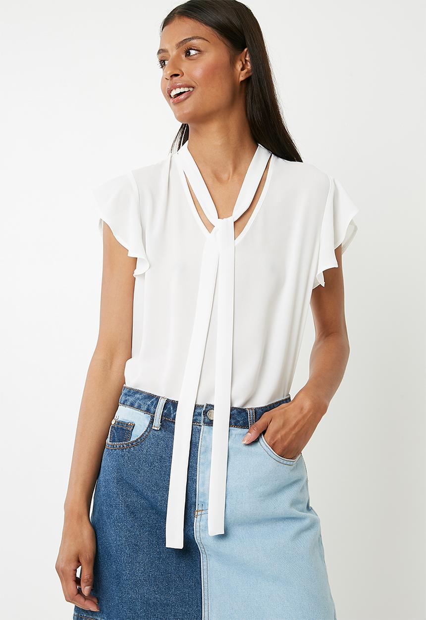 Superbalist - Ruffle sleeve key hole blouse - white