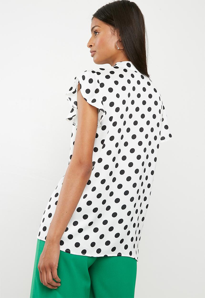 Superbalist - Ruffle sleeve key hole blouse - white & black 