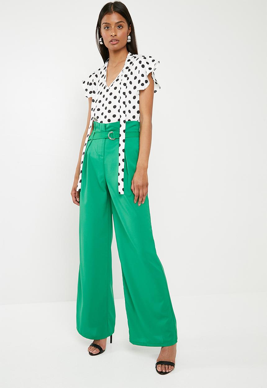 Superbalist - Ruffle sleeve key hole blouse - white & black 