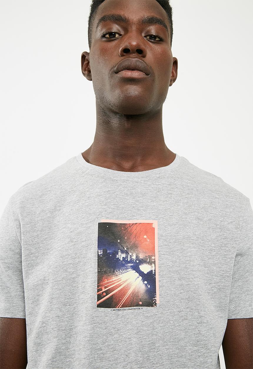 basicthread - Graphic crew neck tee - grey