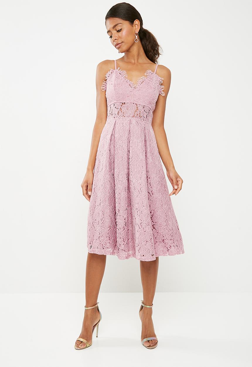 Missguided - Lace strappy midi skater dress - pink