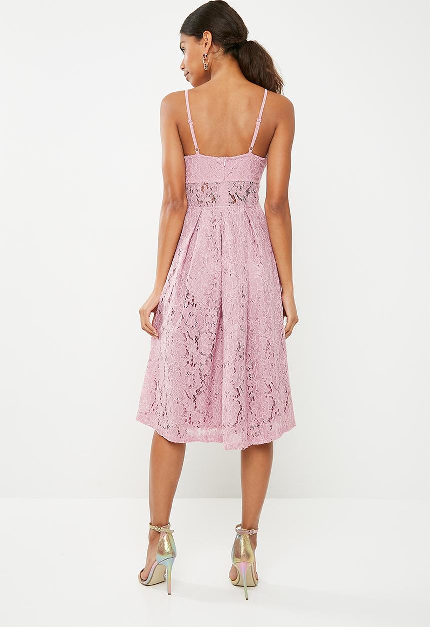 Missguided - Lace strappy midi skater dress - pink