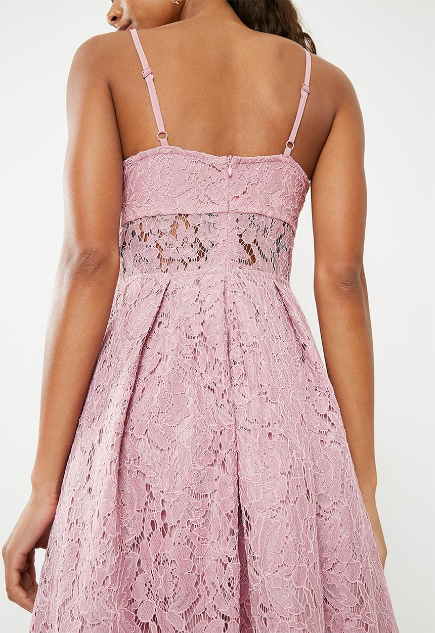 Missguided - Lace strappy midi skater dress - pink