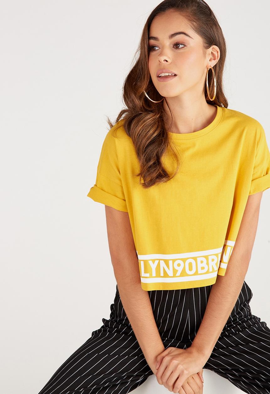 Supré  - Printed loose crop tee - mustard