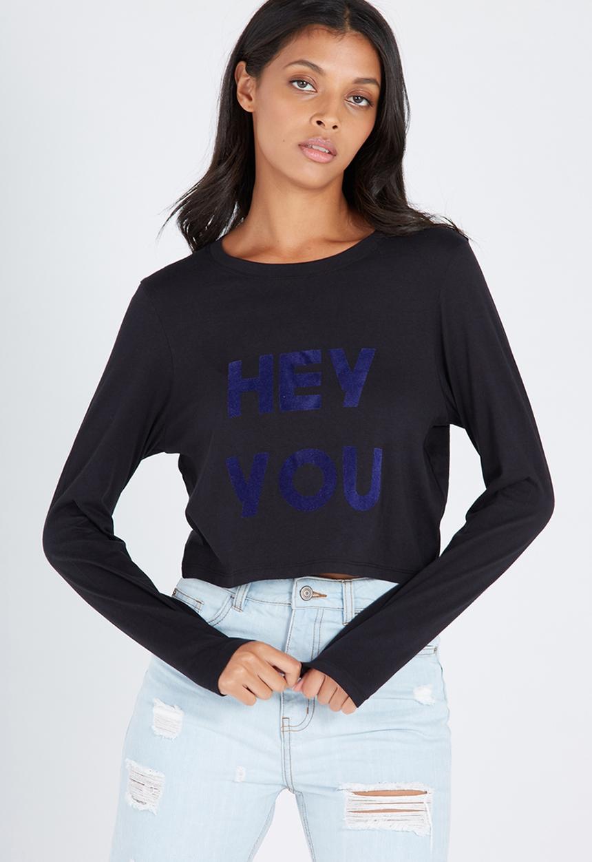 Supré  - Printed long sleeve loose crop - black