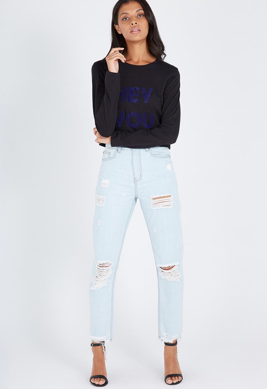 Supré  - Printed long sleeve loose crop - black