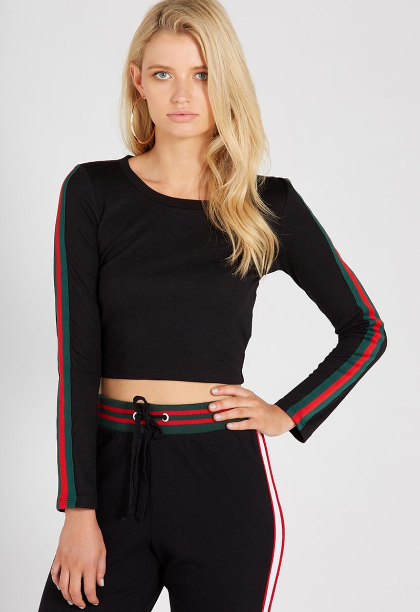 Supré  - Long sleeve fitted top - black & red