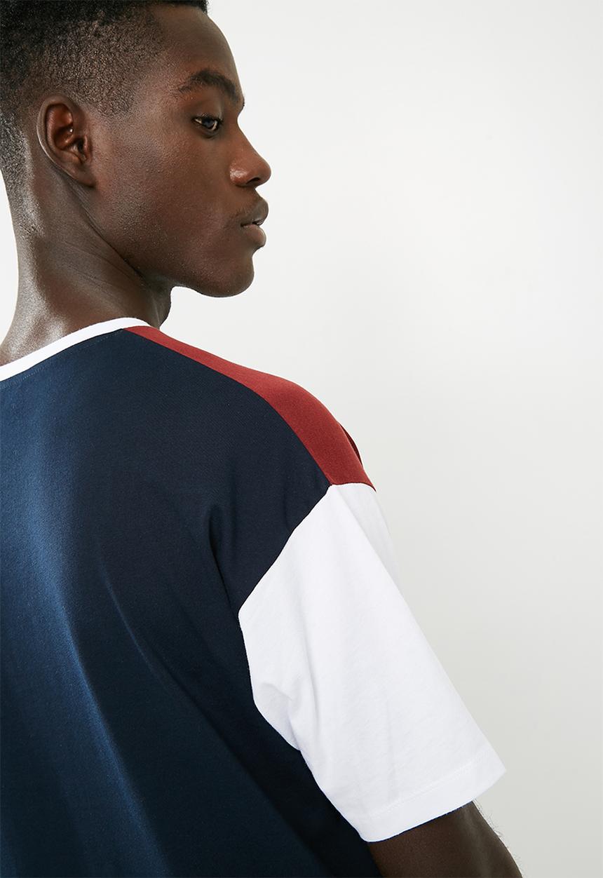 Superbalist - Loose fit colour-blocked tee - navy & burgundy