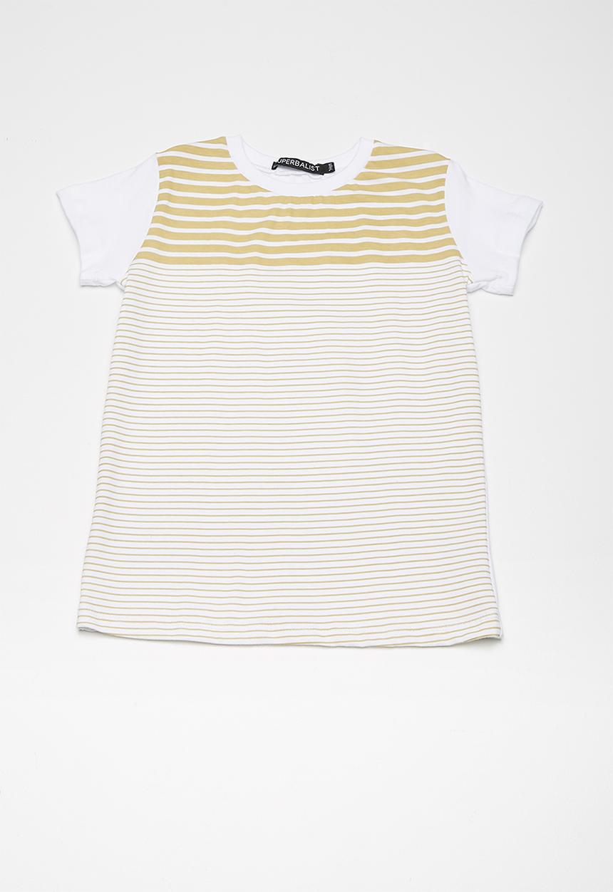 Superbalist - Kids boys stripe print tee - khaki and white
