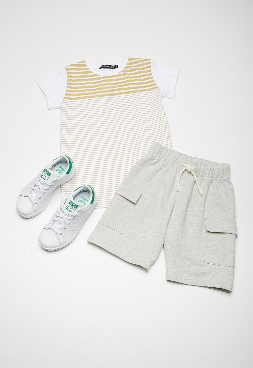 Superbalist - Kids boys stripe print tee - khaki and white