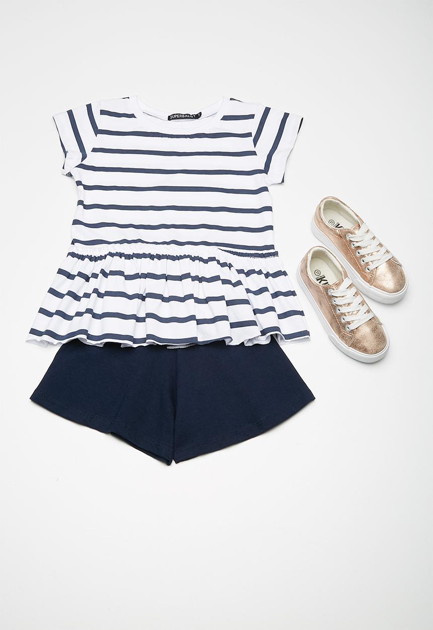 Superbalist - Kids girls peplum tee - navy & white 
