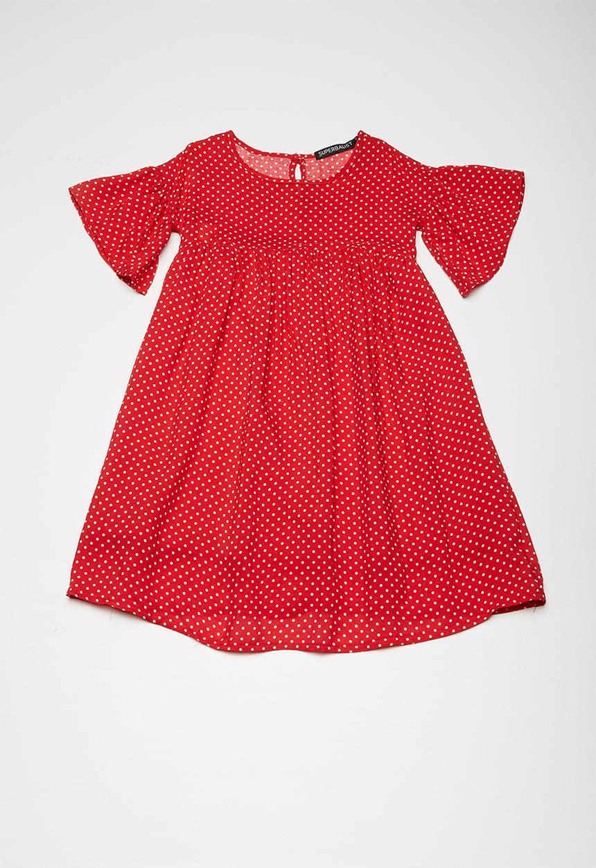 Superbalist -  Fluted sleeve dress - red & white 