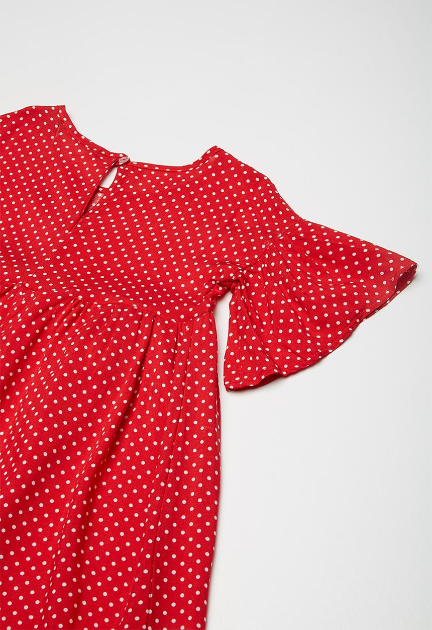 Superbalist -  Fluted sleeve dress - red & white 