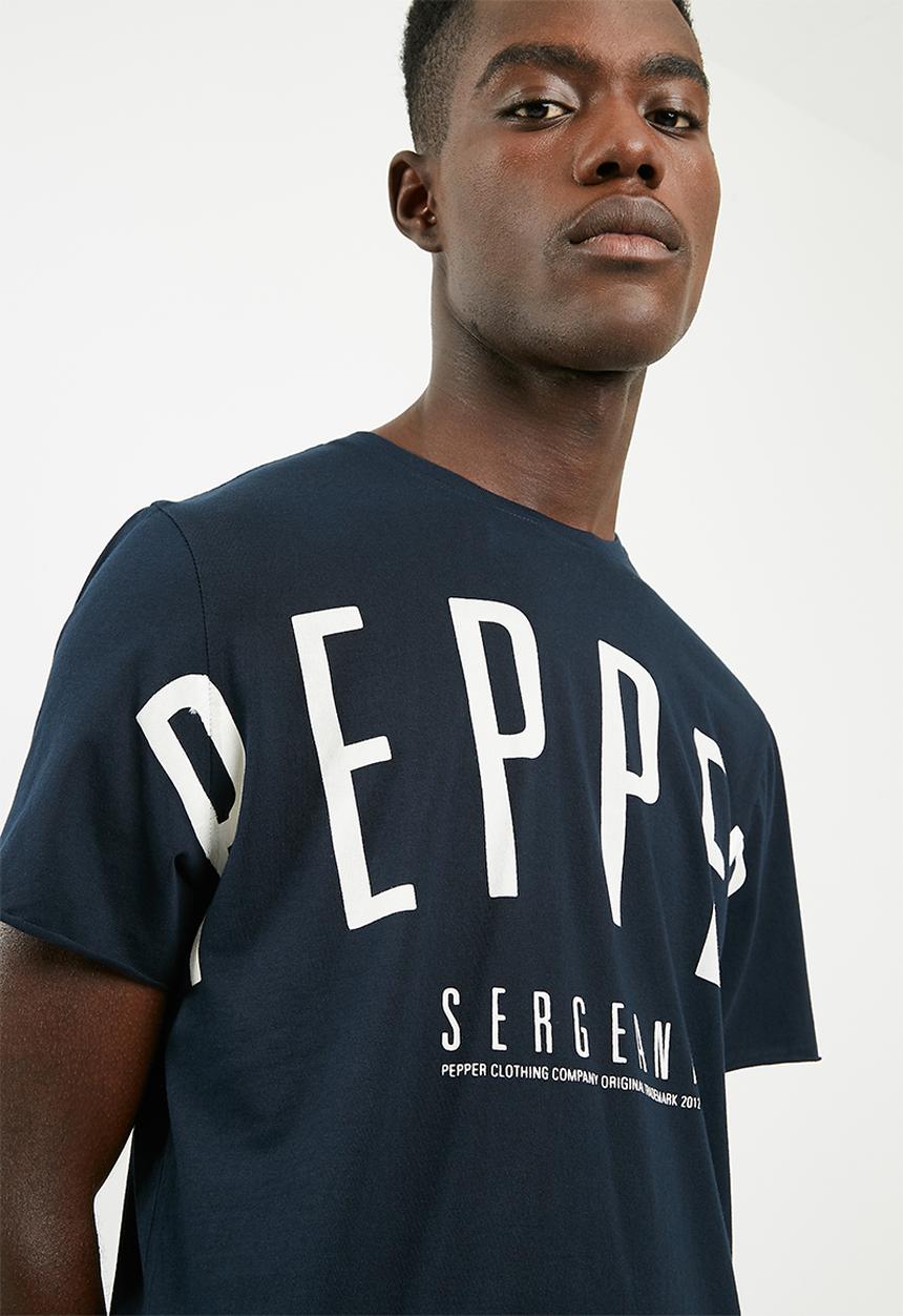 S.P.C.C - Raw edge custom pepper printed tee - navy
