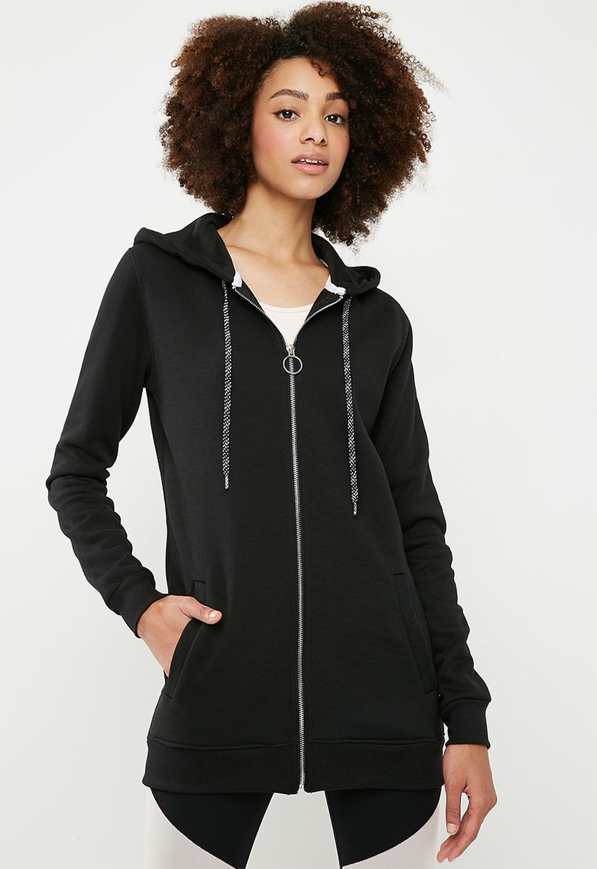 dailyfriday - Long length zip through hoodie - black