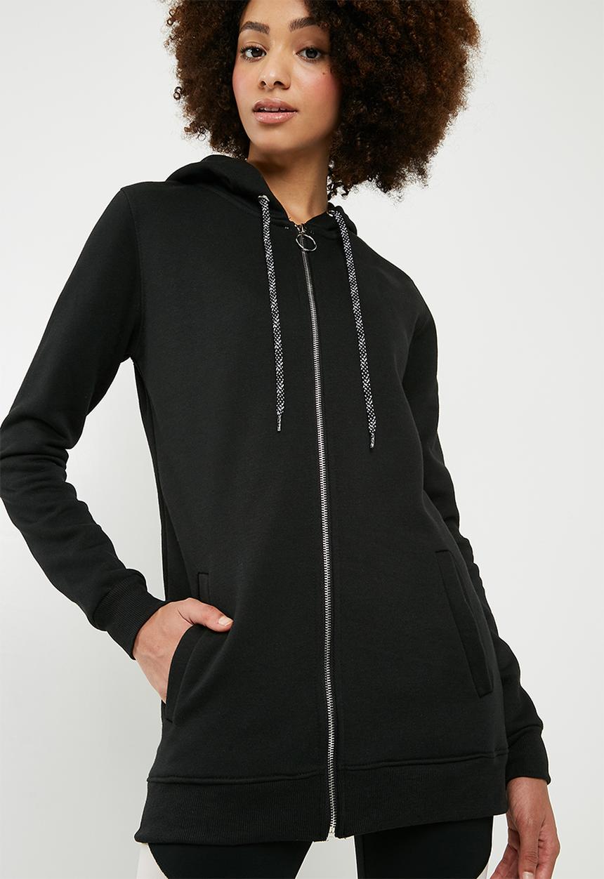 dailyfriday - Long length zip through hoodie - black