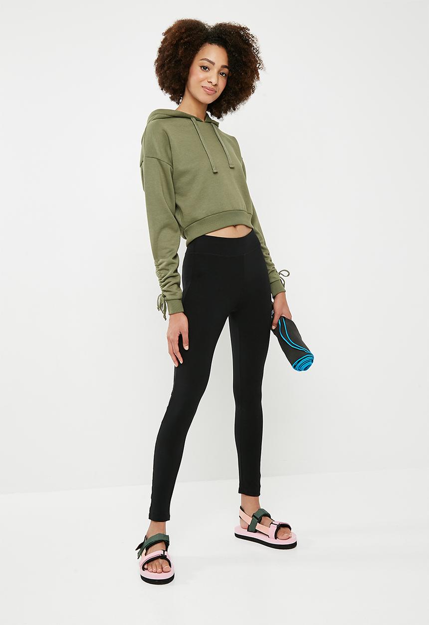 dailyfriday - Cropped ruched sleeve hoodie - green 