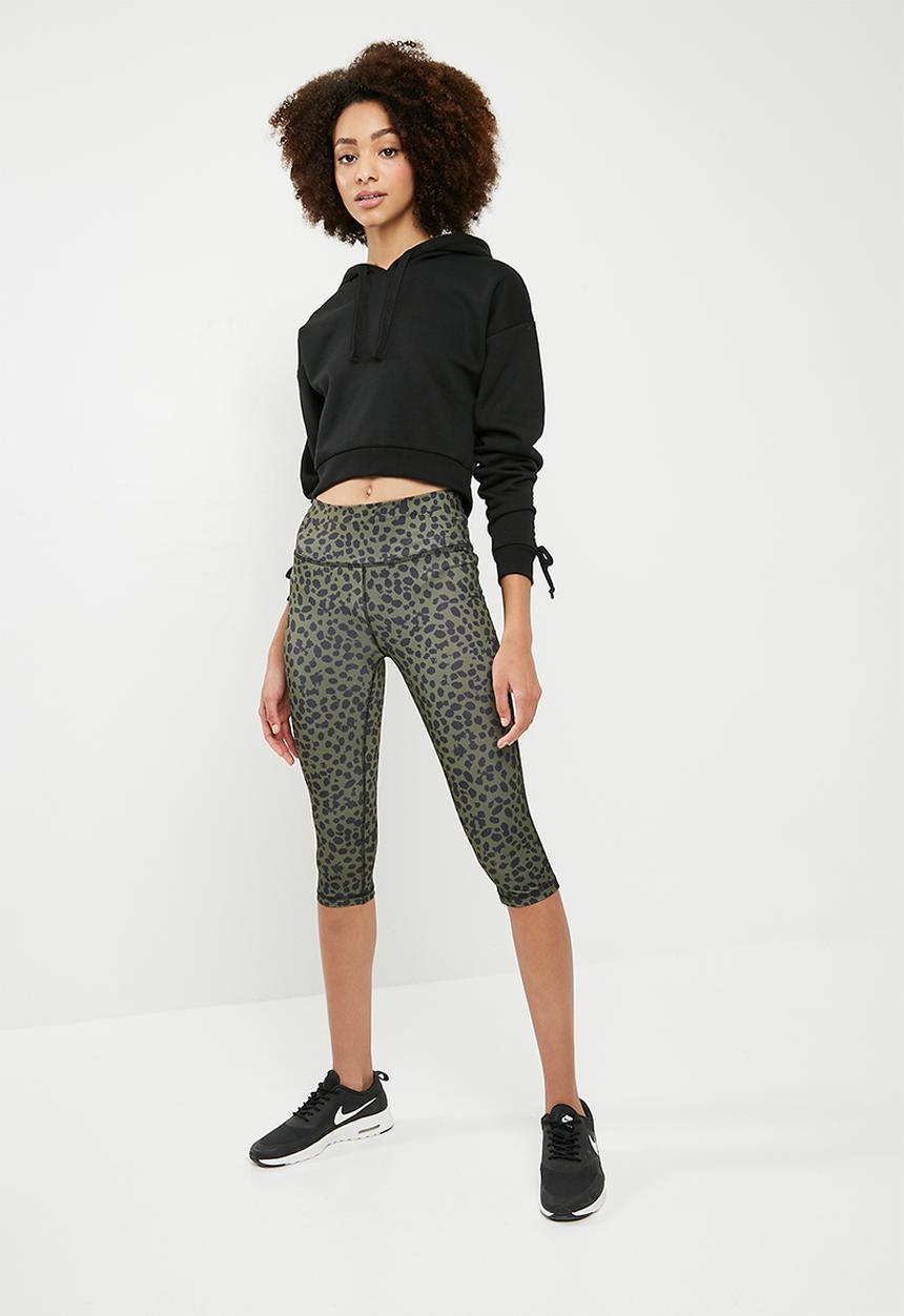 dailyfriday - Cropped ruched sleeve hoodie - black 
