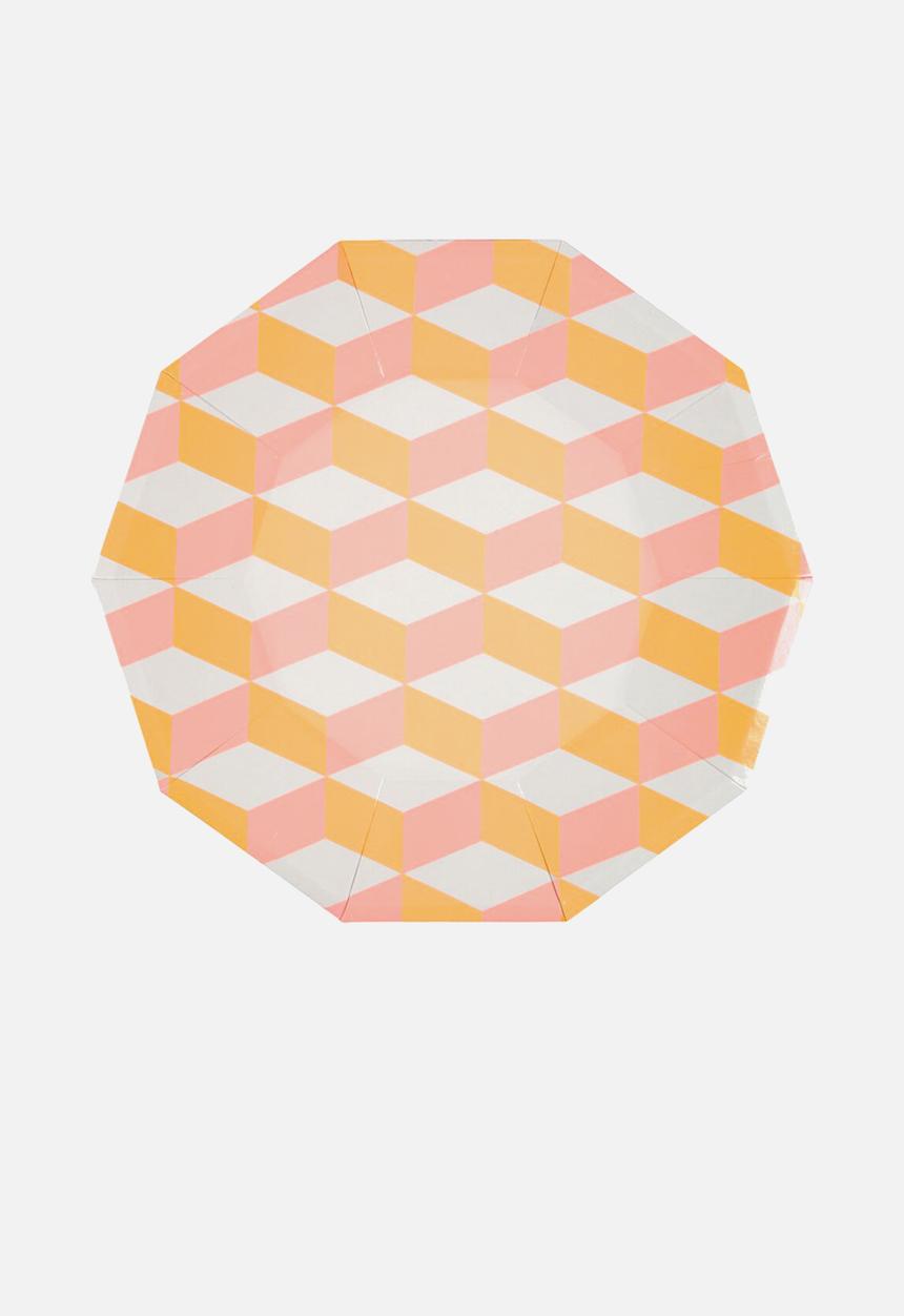 Meri Meri - Blush cubic plates - orange & pink