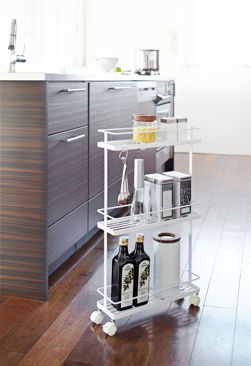 Yamazaki - Tower slim kitchen storage cart - white