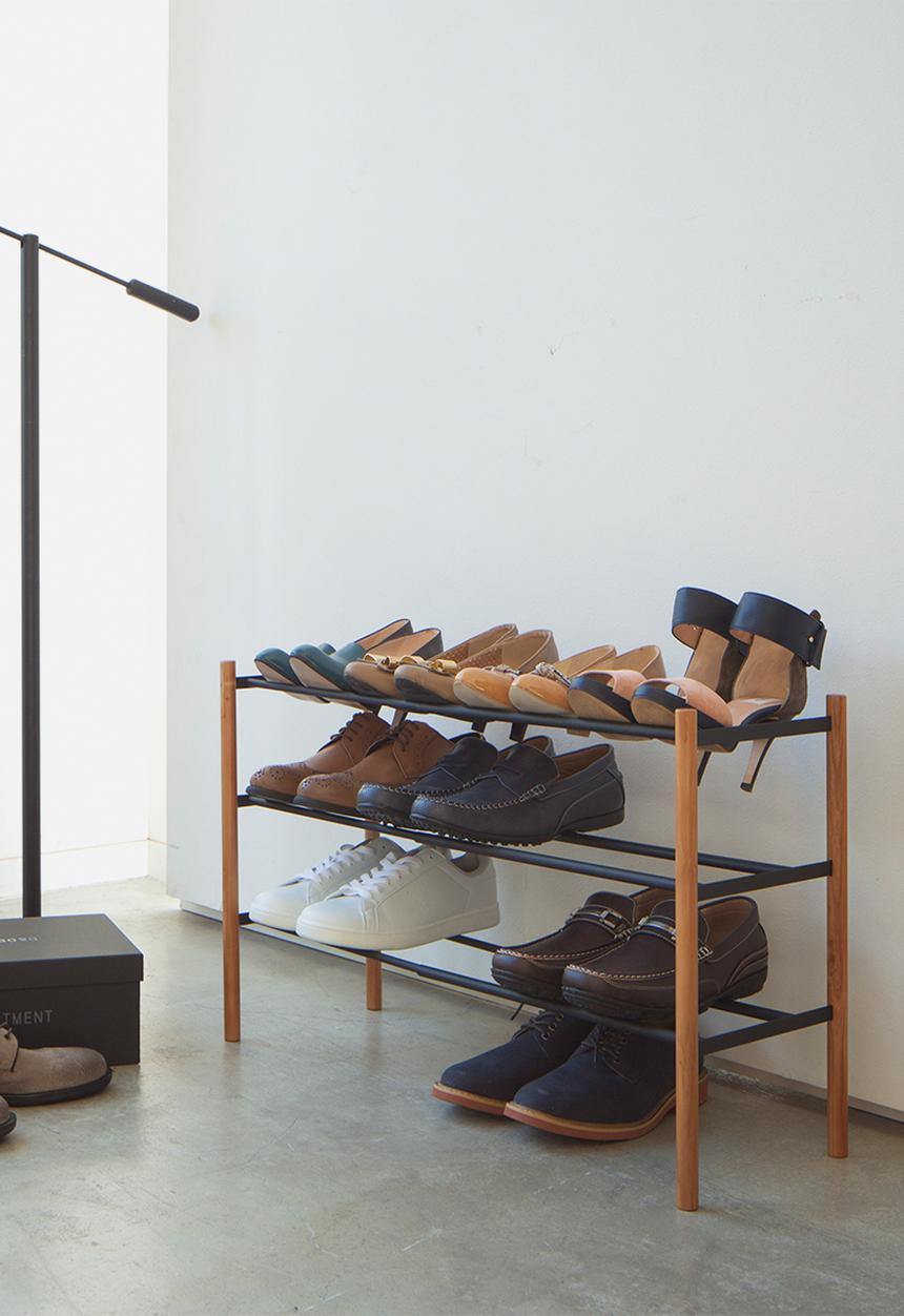 Yamazaki - Plain extendable shoe rack 3 tier - black