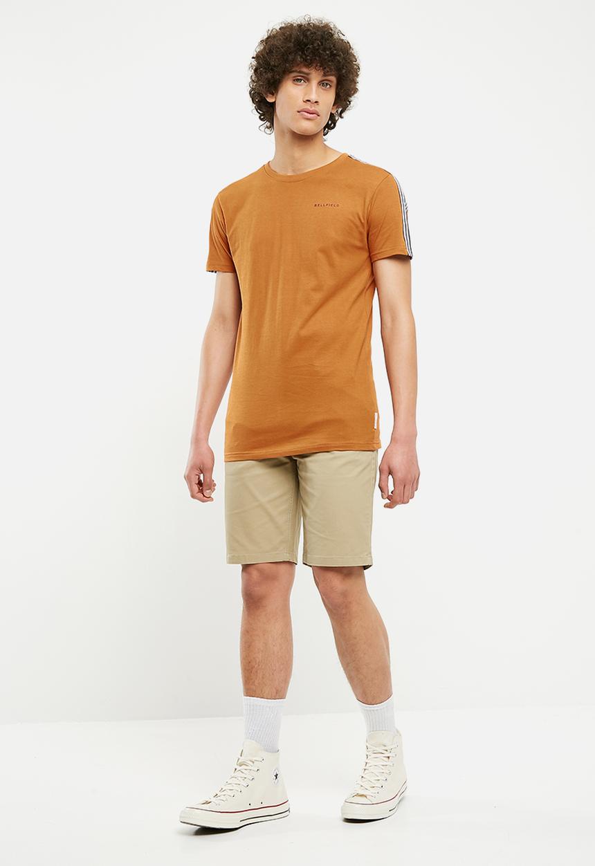 Bellfield - Striped sleeve tee - tan 