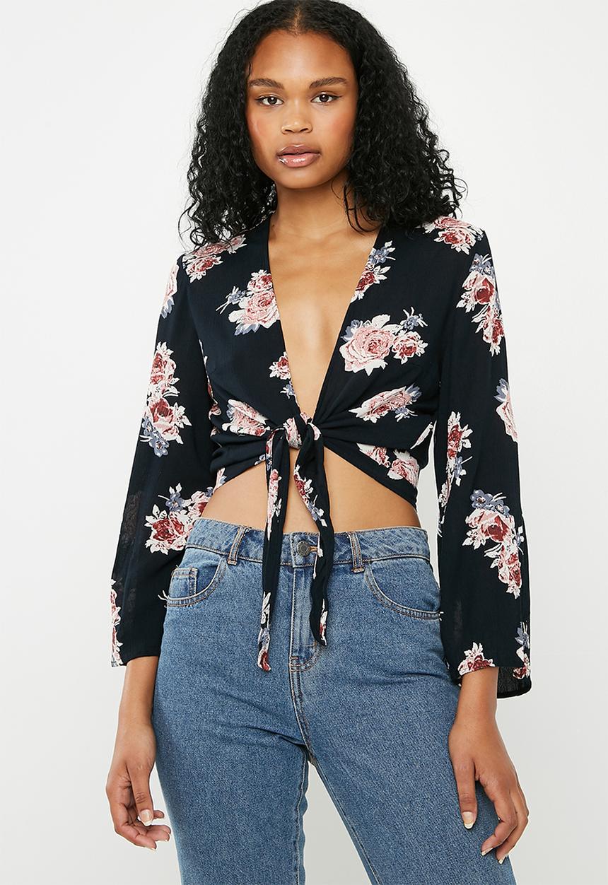 ONLY - Ella 3/4 tie top - navy 