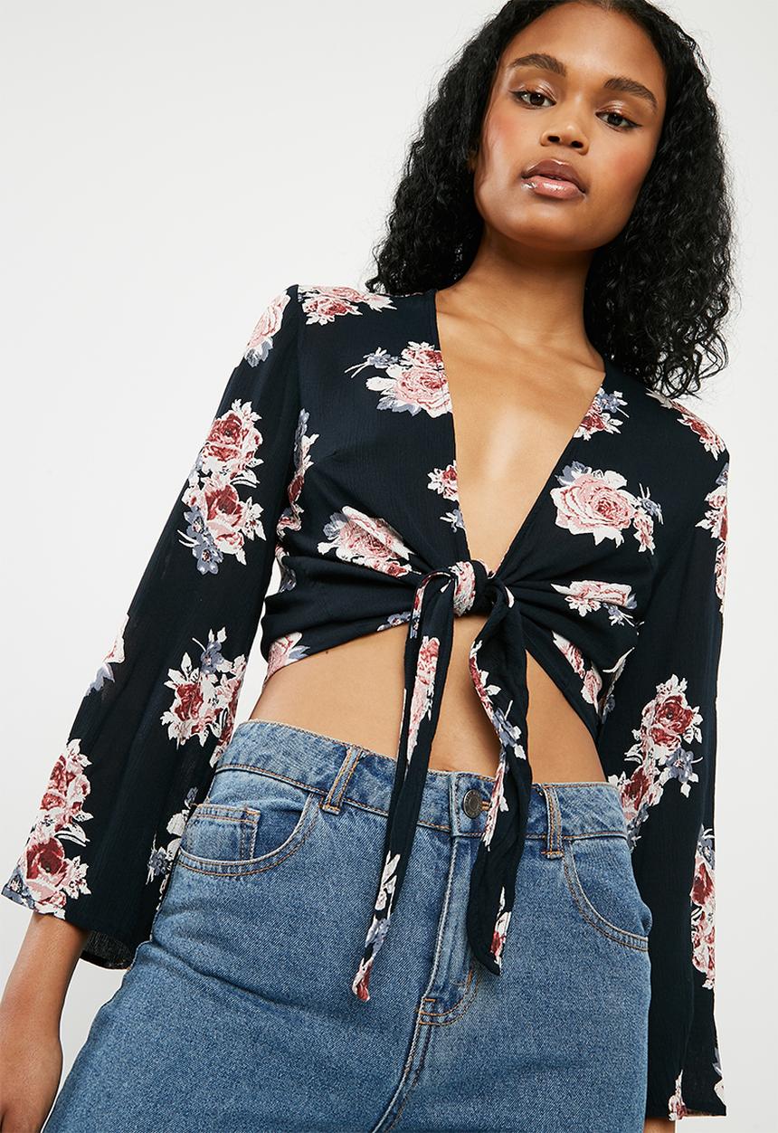 ONLY - Ella 3/4 tie top - navy 