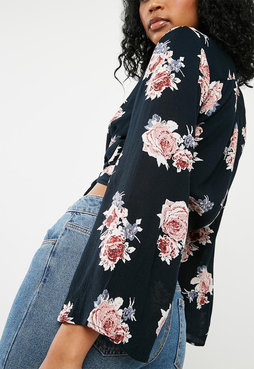 ONLY - Ella 3/4 tie top - navy 