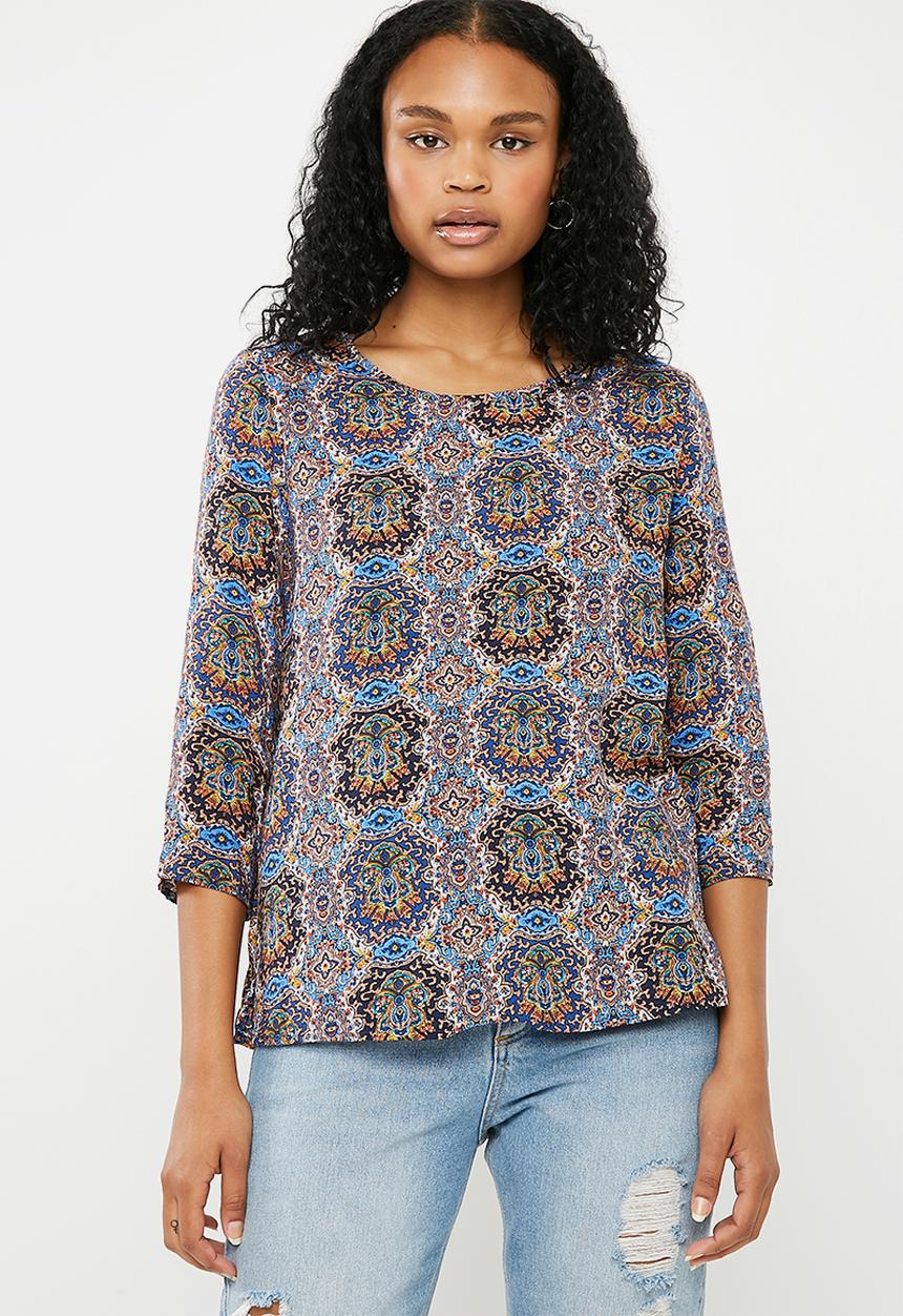 ONLY - Nova woven 3/4 sleeve top - multi 