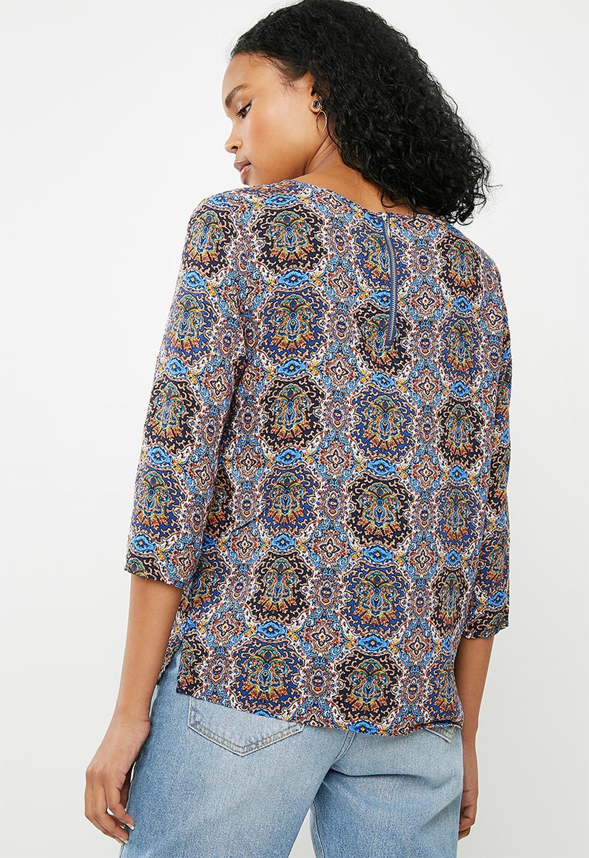 ONLY - Nova woven 3/4 sleeve top - multi 