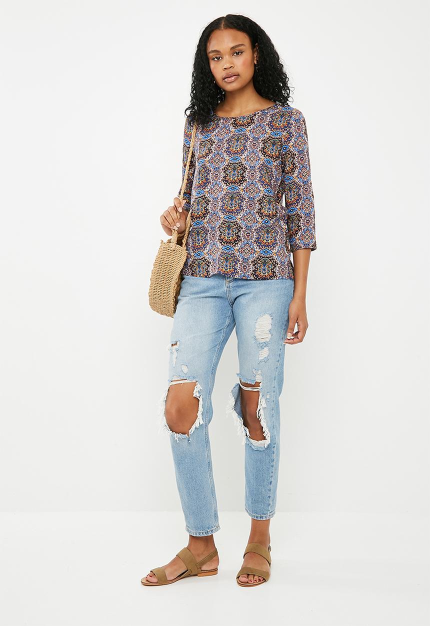 ONLY - Nova woven 3/4 sleeve top - multi 