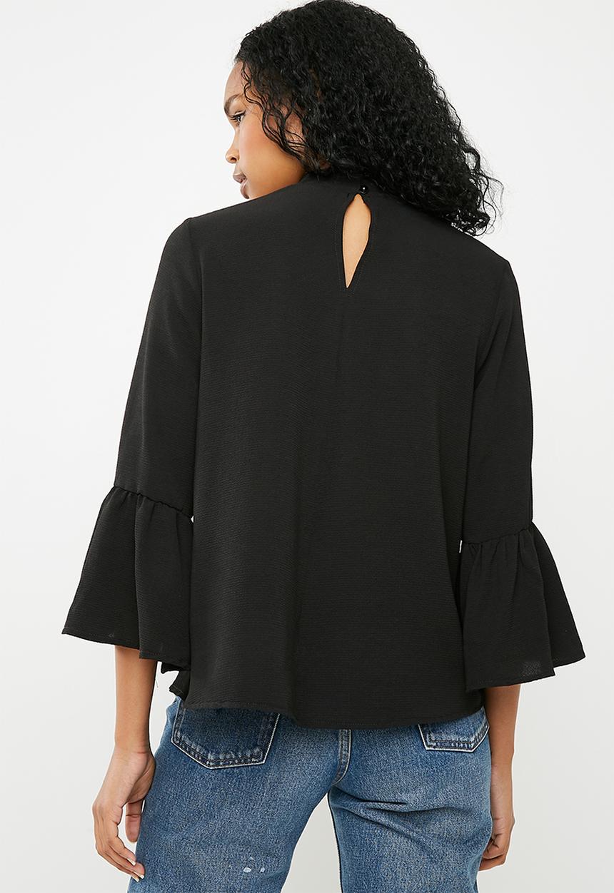 Superbalist - Choker blouse with bell sleeve - black