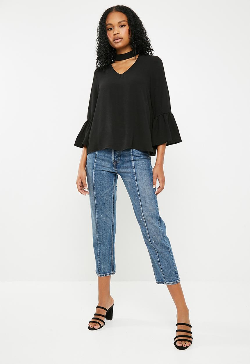 Superbalist - Choker blouse with bell sleeve - black