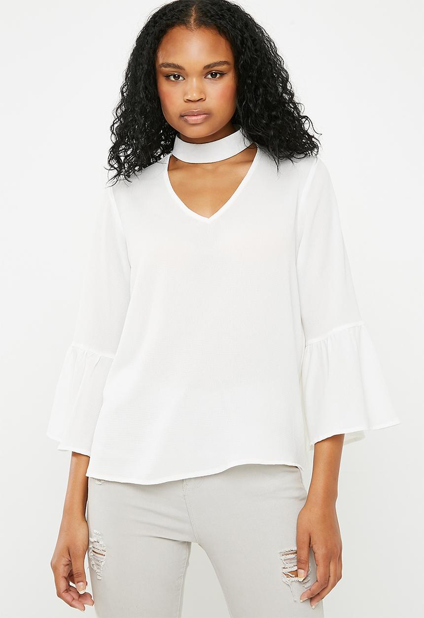 Superbalist - Choker blouse with bell sleeve - white 