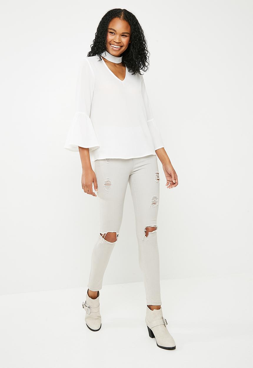 Superbalist - Choker blouse with bell sleeve - white 