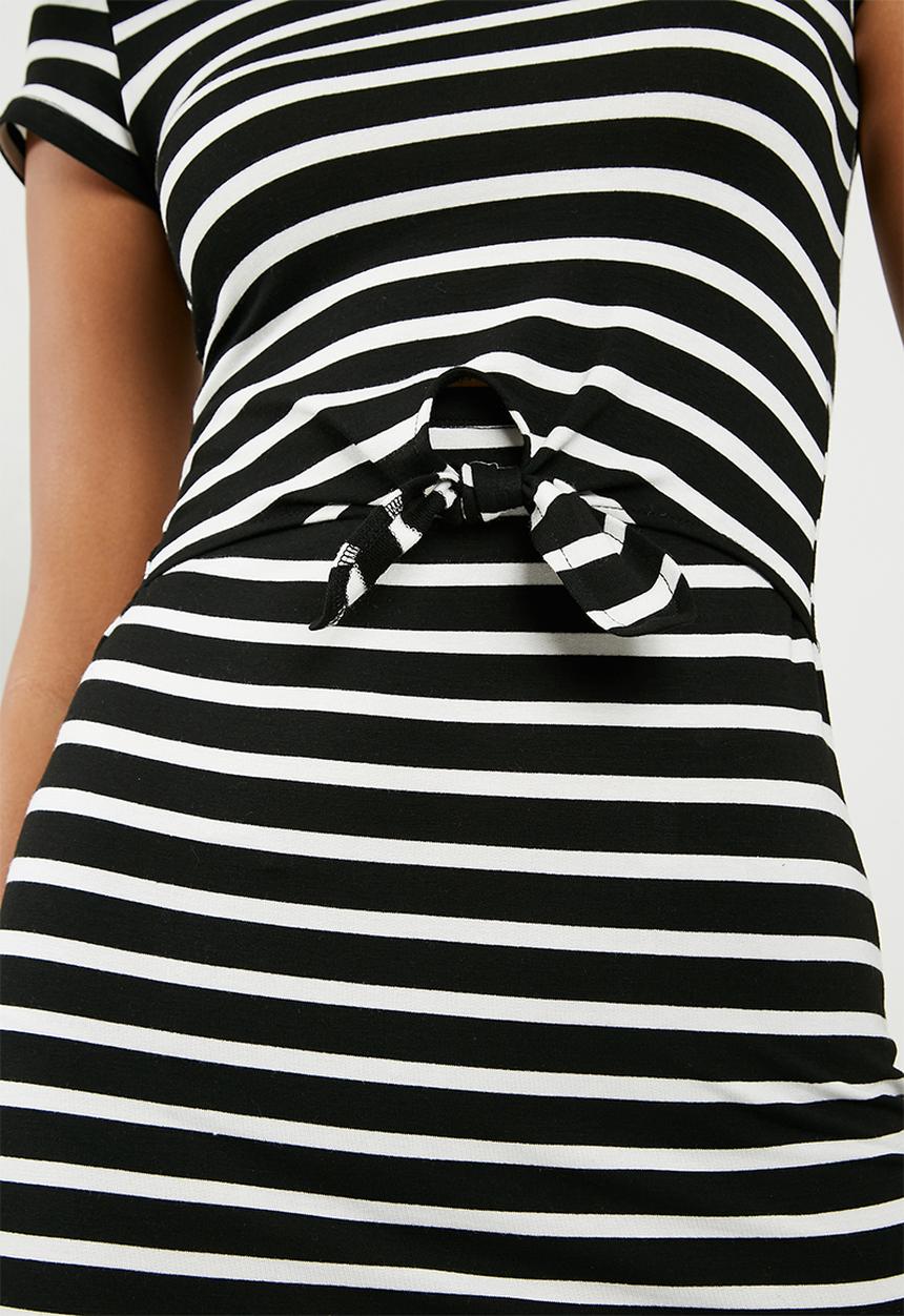Superbalist - Bodycon tee dress with tie detail - black & white