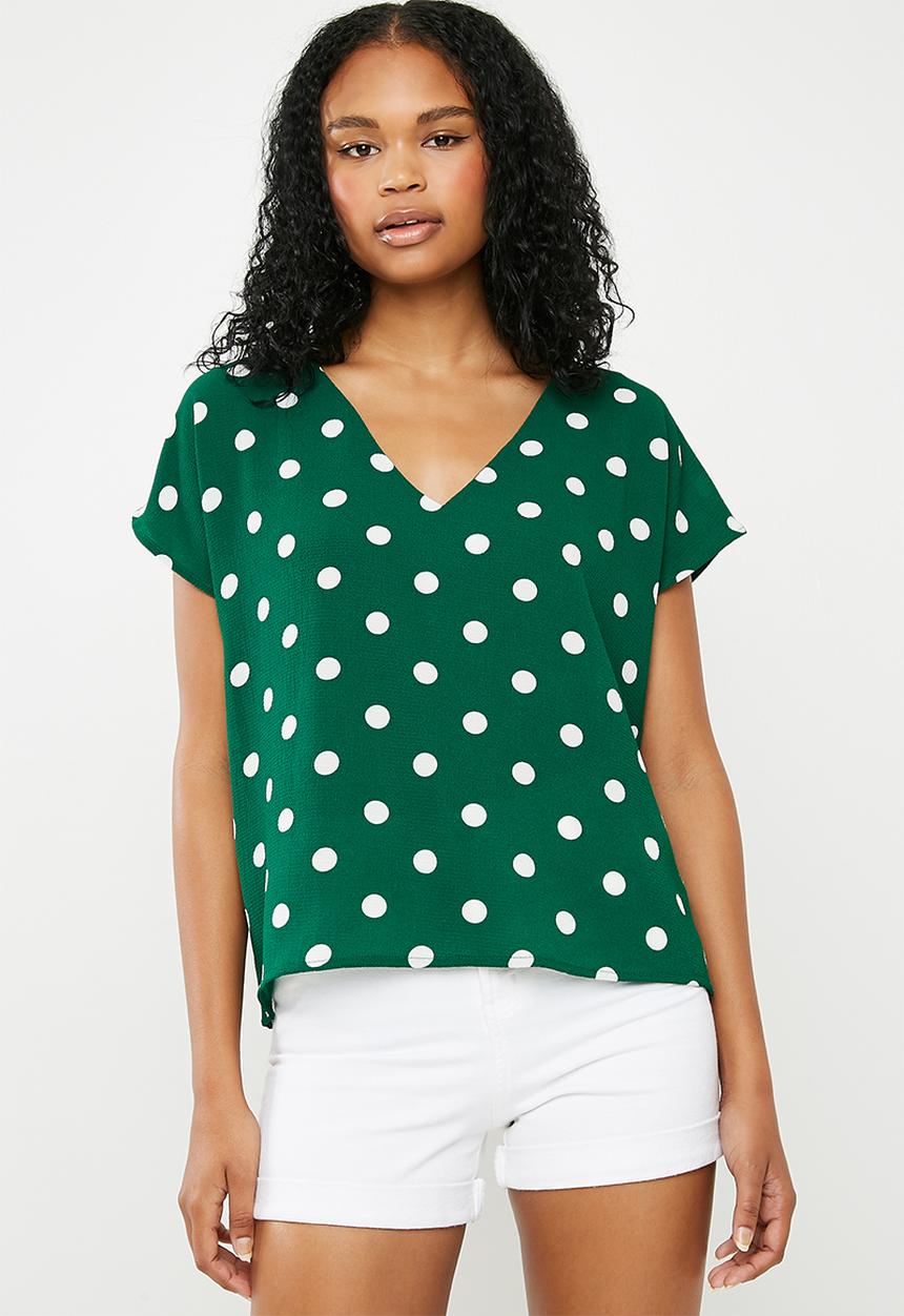 Superbalist - V-neck blouse - green & white 