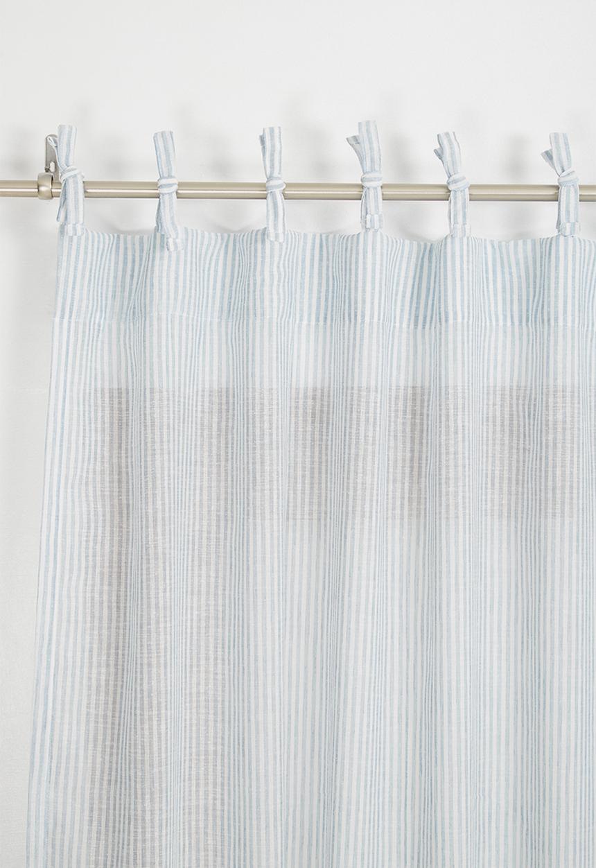Sixth Floor - Fine stripe tie top curtain - duck egg & white