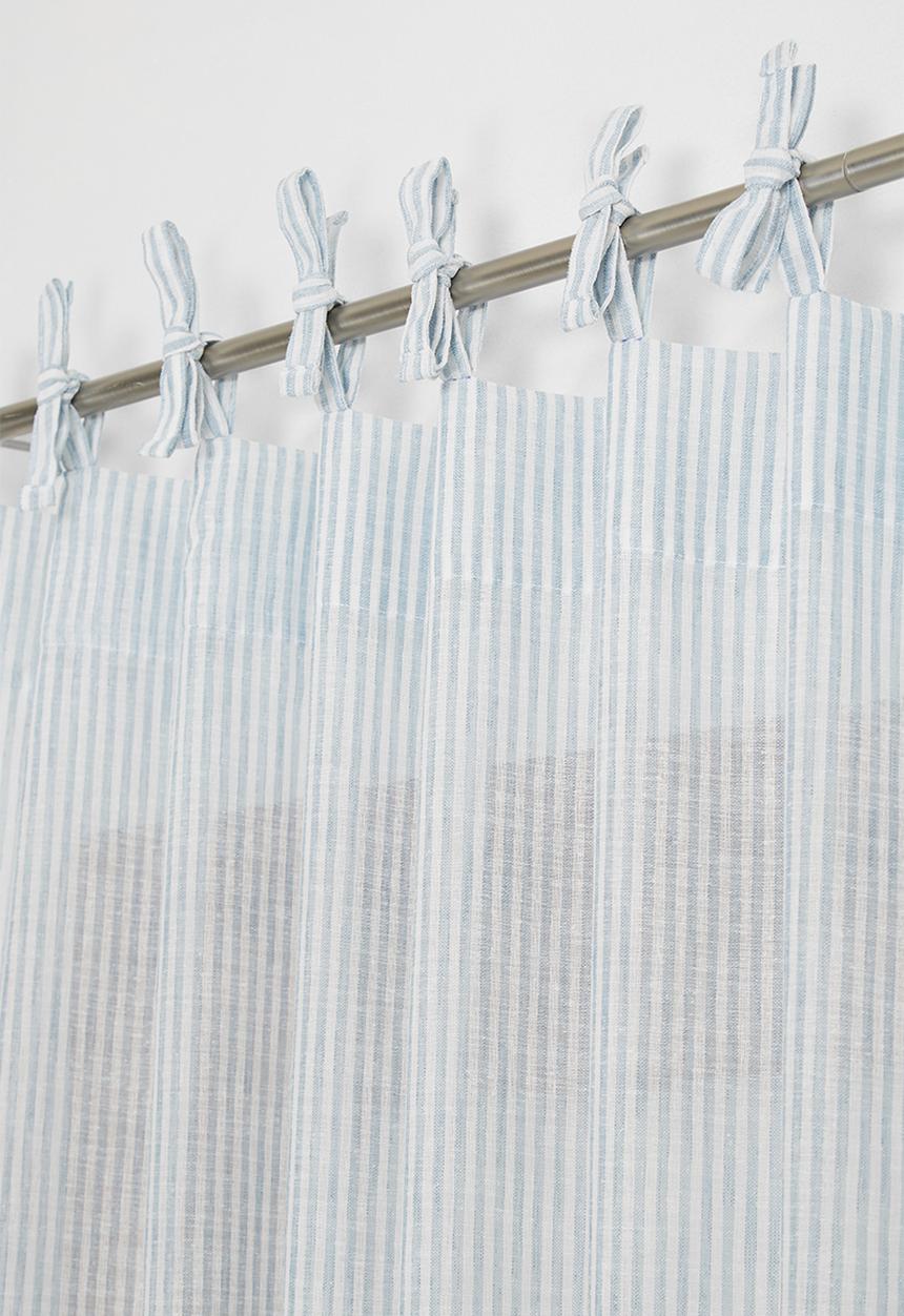 Sixth Floor - Fine stripe tie top curtain - duck egg & white