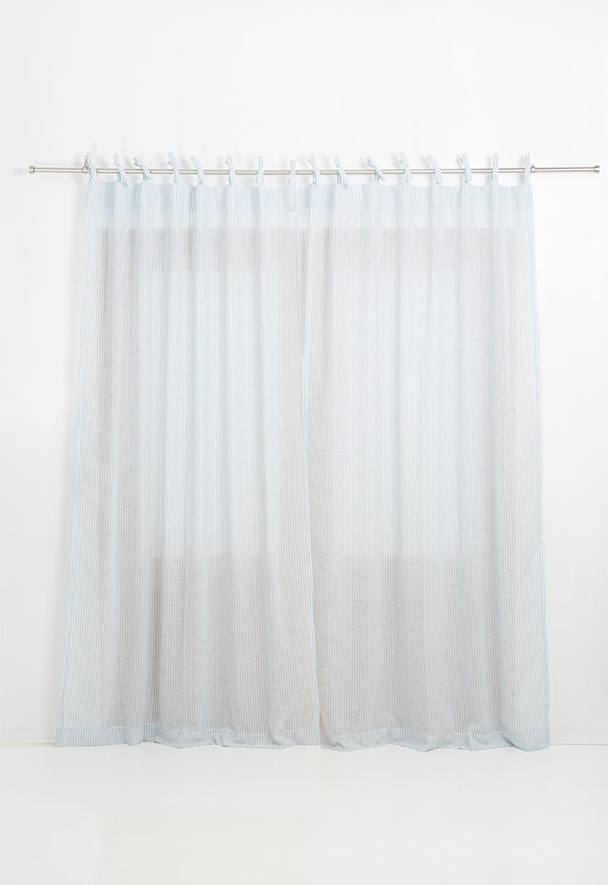 Sixth Floor - Fine stripe tie top curtain - duck egg & white