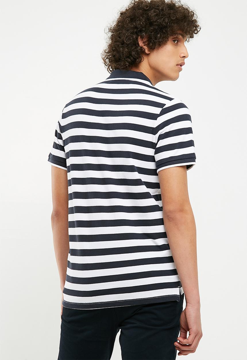 Jack & Jones - Atlas zip stripe polo - navy & white 