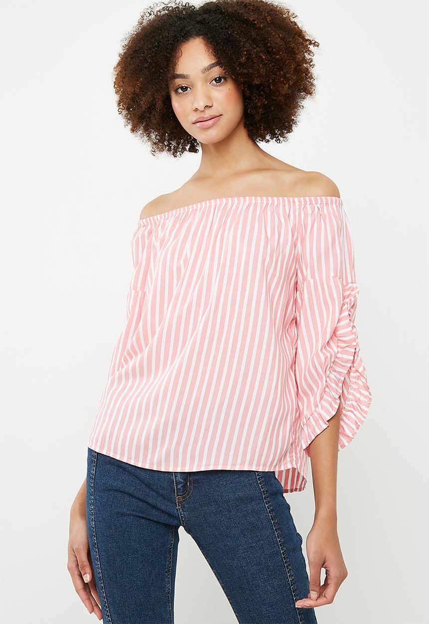 ONLY - Sailor off shoulder top - pink & white