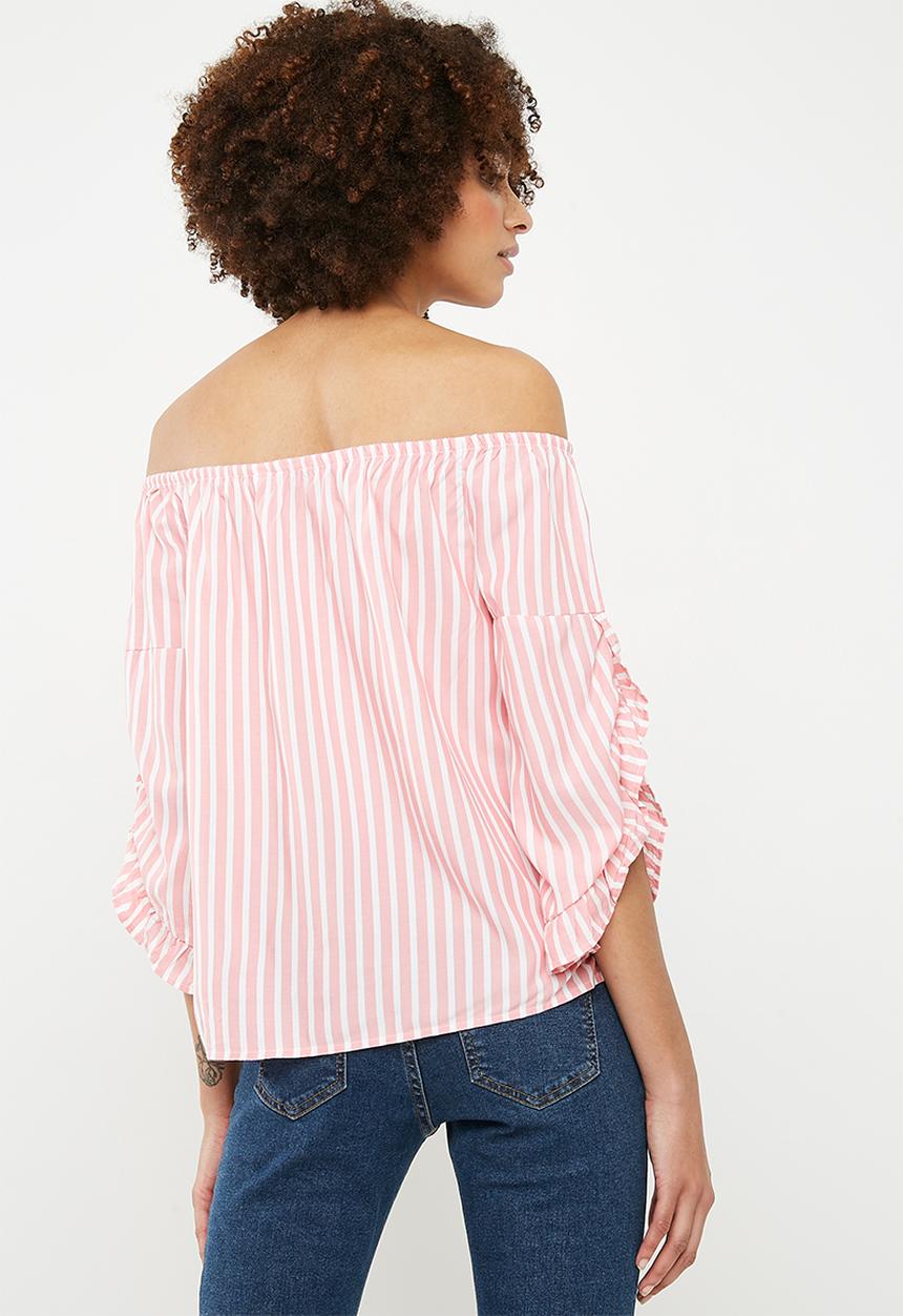 ONLY - Sailor off shoulder top - pink & white