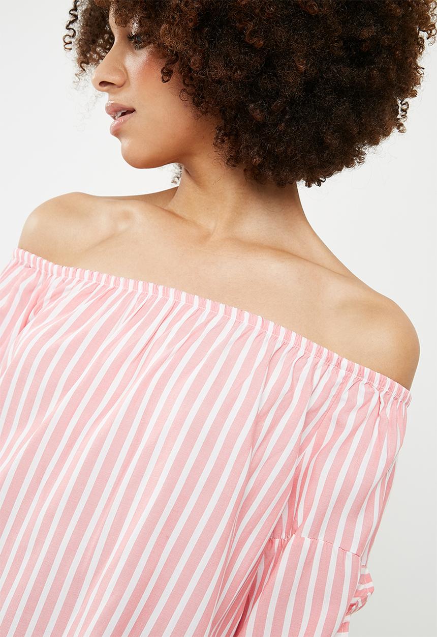 ONLY - Sailor off shoulder top - pink & white