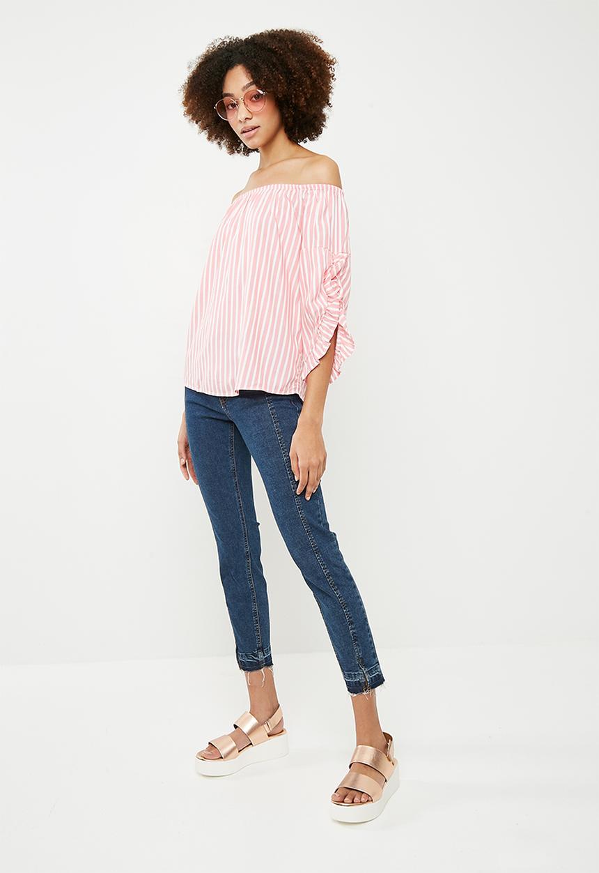 ONLY - Sailor off shoulder top - pink & white