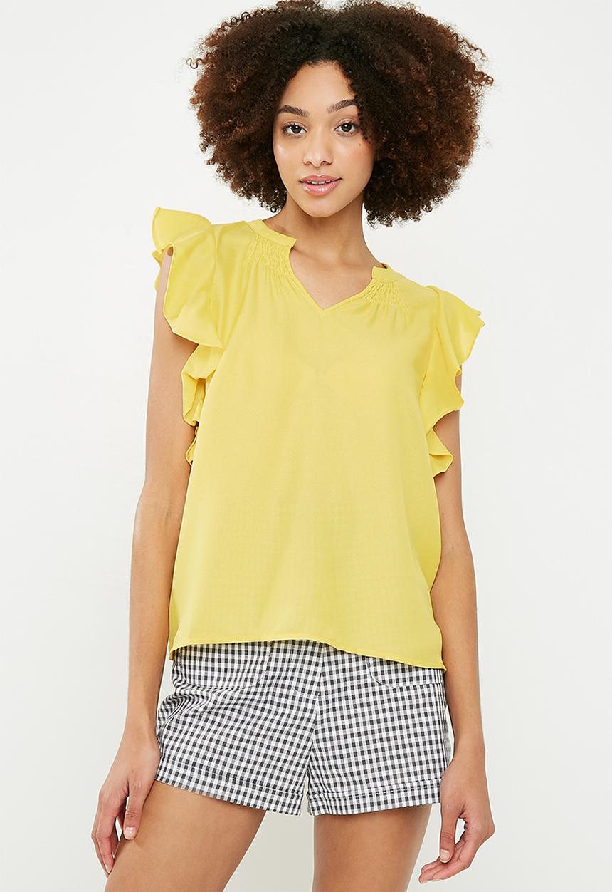 Vero Moda - Violet short sleeve flounce top - yellow